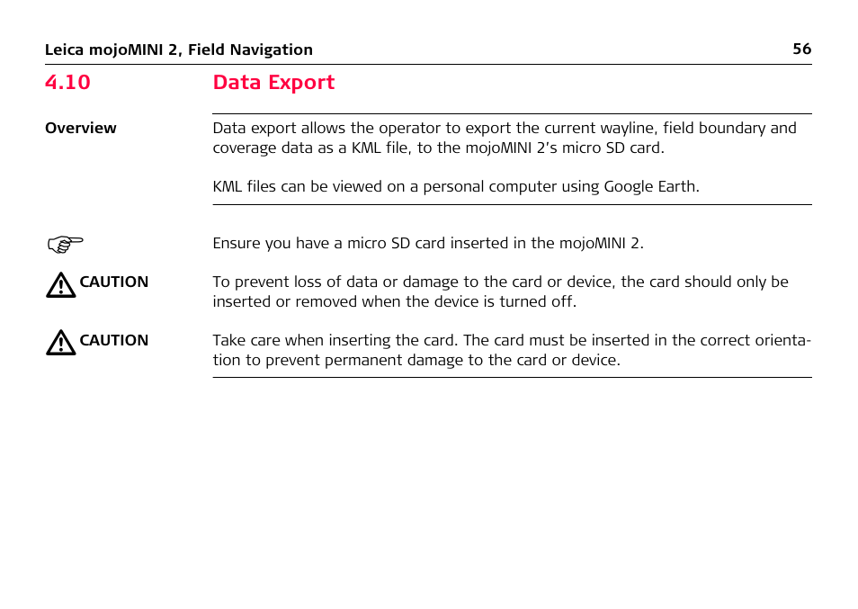 10 data export | Leica Geosystems Leica mojoMINI 2 - User Manual User Manual | Page 56 / 94
