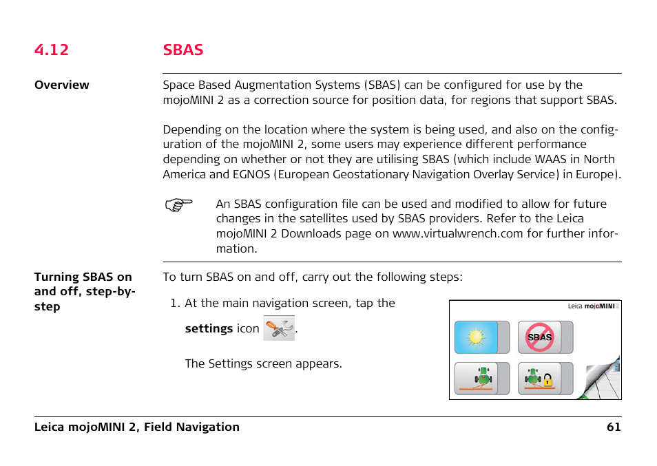 12 sbas | Leica Geosystems Leica mojoMINI 2 - User Manual User Manual | Page 61 / 94