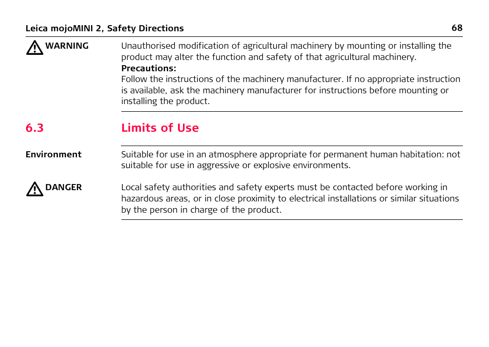 3 limits of use, Limits of use | Leica Geosystems Leica mojoMINI 2 - User Manual User Manual | Page 68 / 94