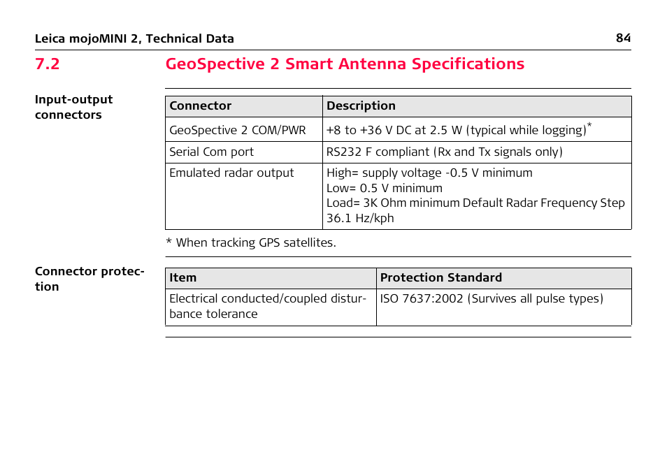 2 geospective 2 smart antenna specifications, Geospective 2 smart antenna specifications | Leica Geosystems Leica mojoMINI 2 - User Manual User Manual | Page 84 / 94