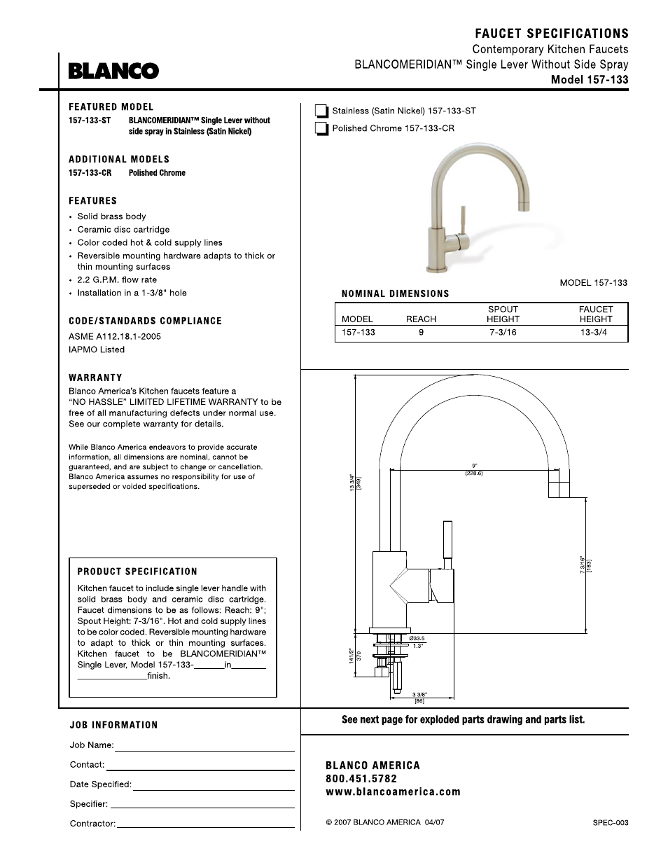 Blanco 157-133 User Manual | 2 pages