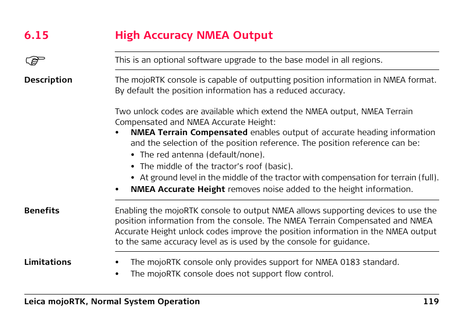 15 high accuracy nmea output | Leica Geosystems Leica mojoRTK User Manual | Page 119 / 210