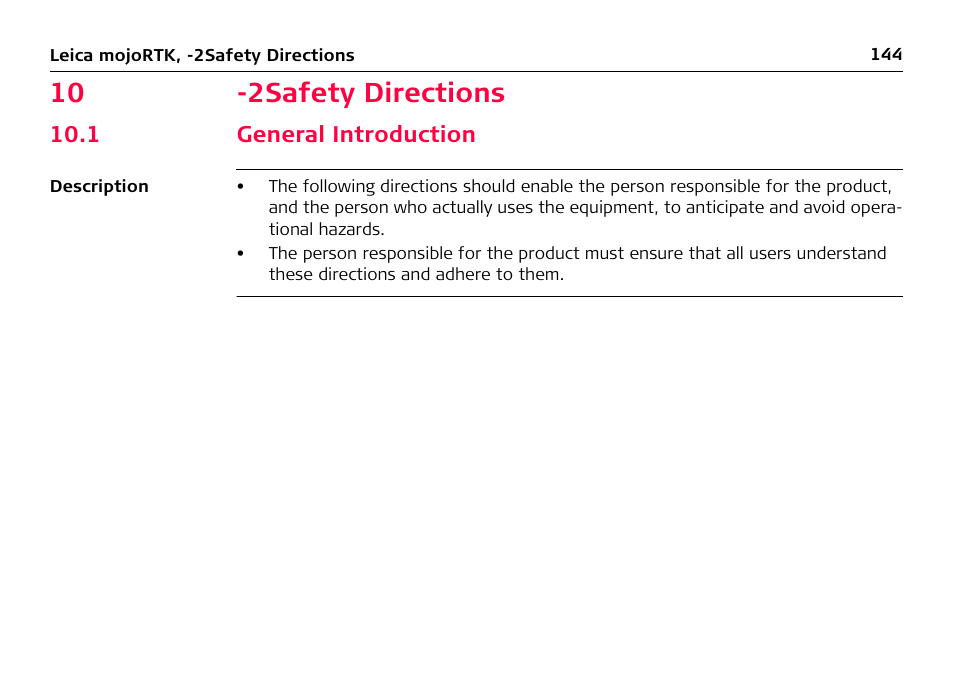 10 -2safety directions, 1 general introduction, 10 safety directions | Leica Geosystems Leica mojoRTK User Manual | Page 144 / 210
