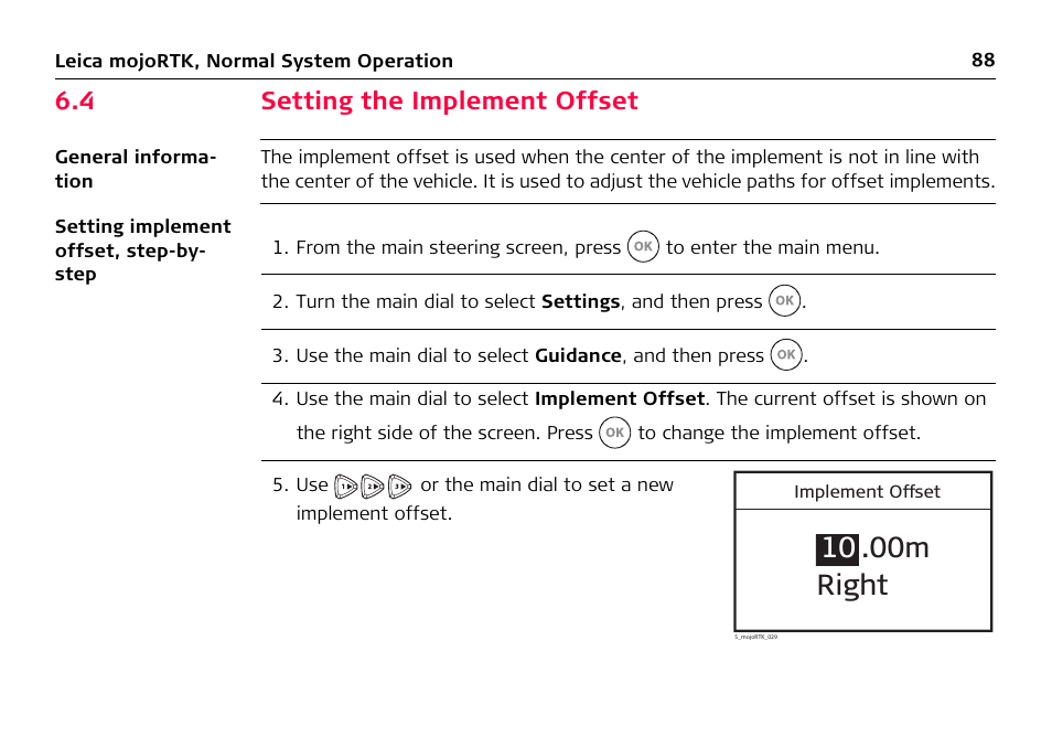 Right, 10 .00m, 4 setting the implement offset | Leica Geosystems Leica mojoRTK User Manual | Page 88 / 210