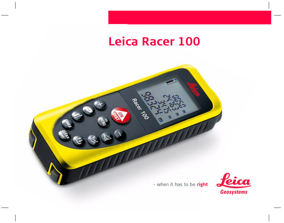 Leica Geosystems Leica Racer 100 User Manual | 22 pages