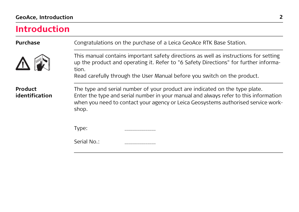 Introduction | Leica Geosystems Leica GeoAce User Manual | Page 2 / 114