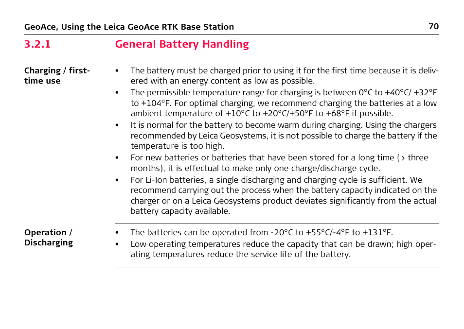 1 general battery handling | Leica Geosystems Leica GeoAce User Manual | Page 70 / 114