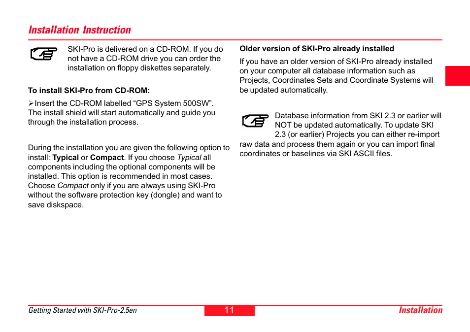 Installation instruction | Leica Geosystems SKI-Pro User Manual | Page 11 / 76