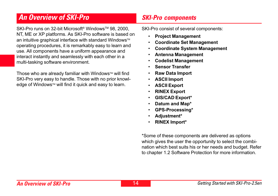 An overview of ski-pro, Ski-pro components | Leica Geosystems SKI-Pro User Manual | Page 14 / 76