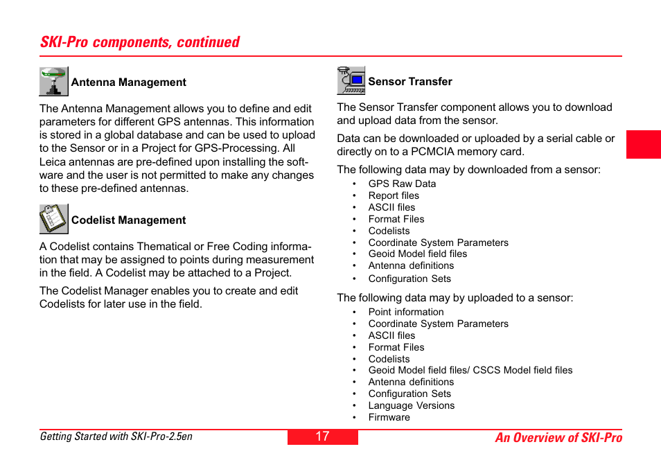 Ski-pro components, continued, An overview of ski-pro 17 | Leica Geosystems SKI-Pro User Manual | Page 17 / 76