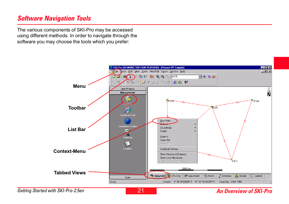 Software navigation tools | Leica Geosystems SKI-Pro User Manual | Page 21 / 76