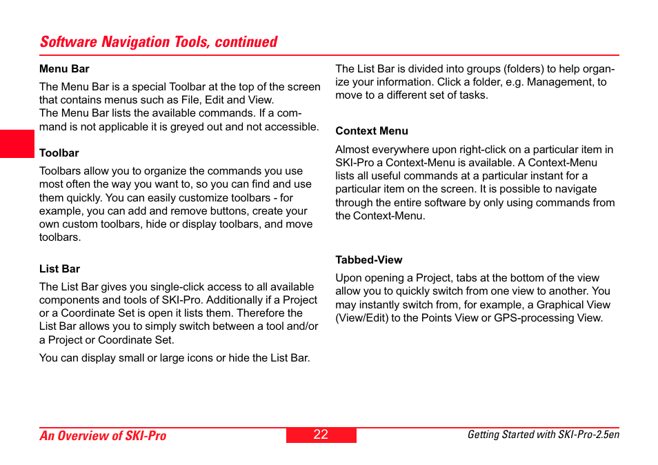 Software navigation tools, continued | Leica Geosystems SKI-Pro User Manual | Page 22 / 76