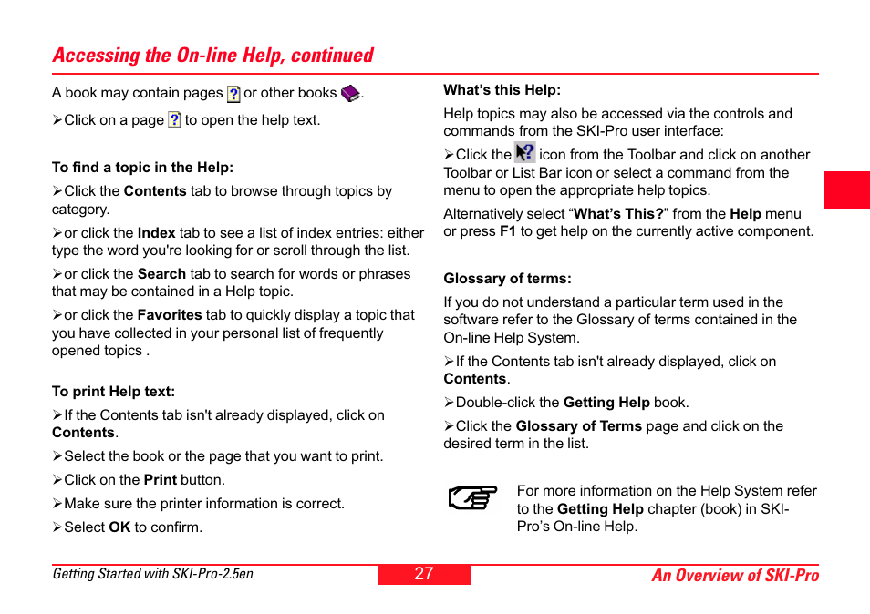 Accessing the on-line help, continued | Leica Geosystems SKI-Pro User Manual | Page 27 / 76