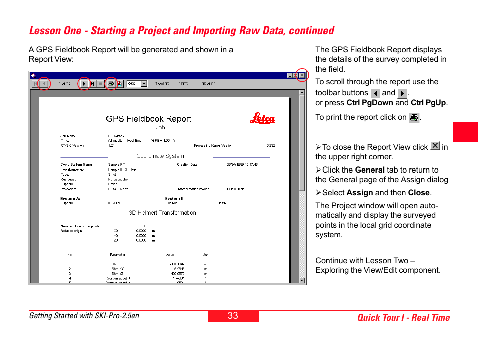 Lesson two – exploring the view/edit component | Leica Geosystems SKI-Pro User Manual | Page 33 / 76