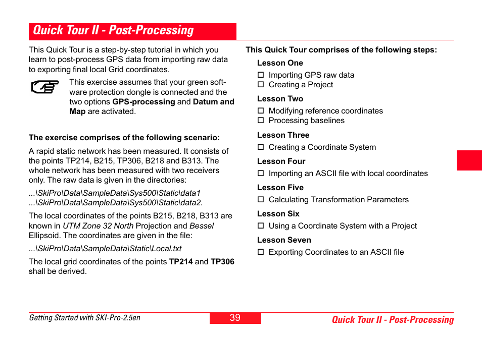 Quick tour ii - post-processing | Leica Geosystems SKI-Pro User Manual | Page 39 / 76