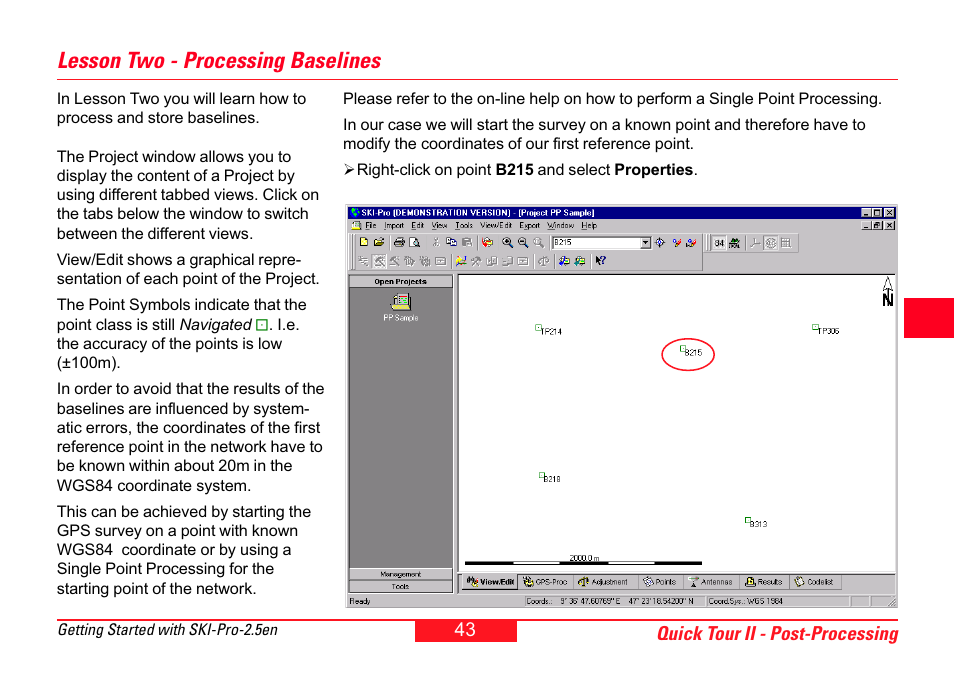 Lesson two - processing baselines | Leica Geosystems SKI-Pro User Manual | Page 43 / 76