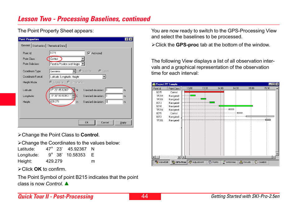 Lesson two - processing baselines, continued | Leica Geosystems SKI-Pro User Manual | Page 44 / 76