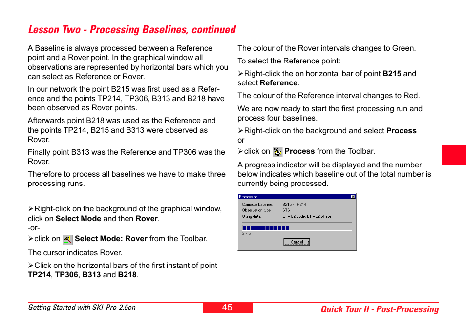 Lesson two - processing baselines, continued | Leica Geosystems SKI-Pro User Manual | Page 45 / 76