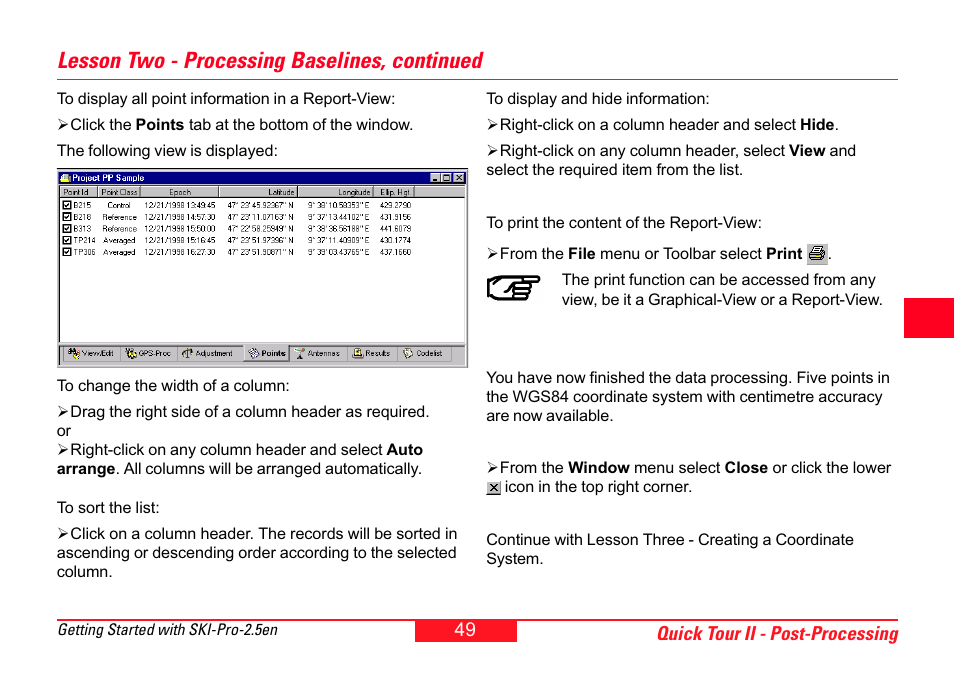 Lesson two - processing baselines, continued | Leica Geosystems SKI-Pro User Manual | Page 49 / 76