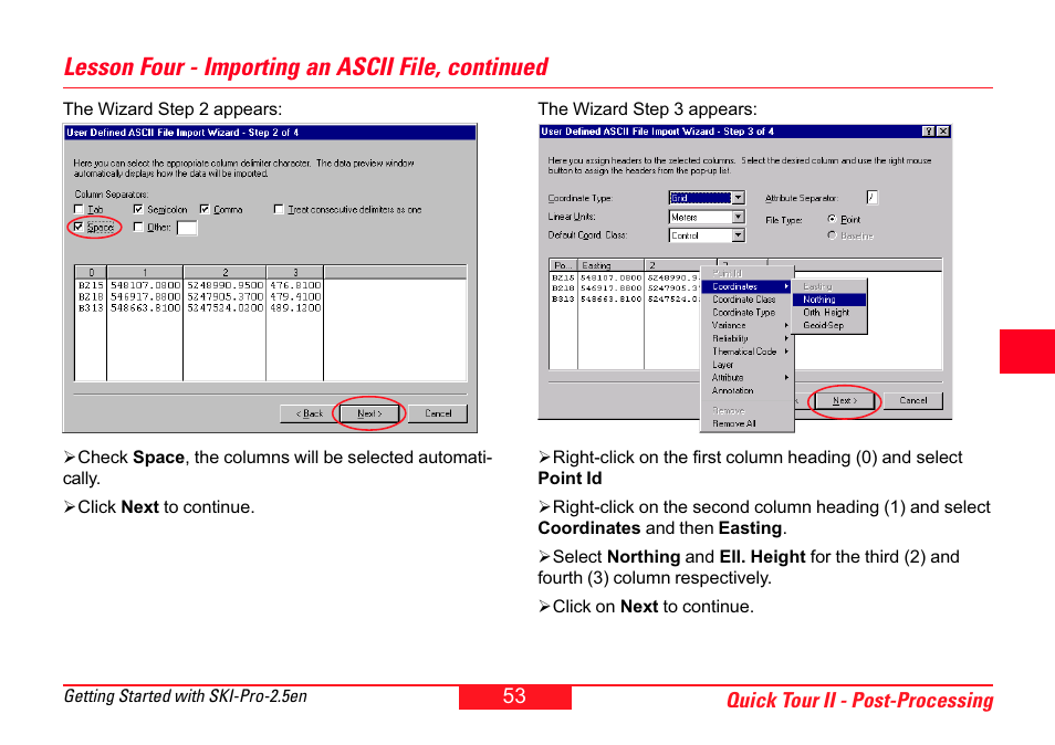 Lesson four - importing an ascii file, continued | Leica Geosystems SKI-Pro User Manual | Page 53 / 76