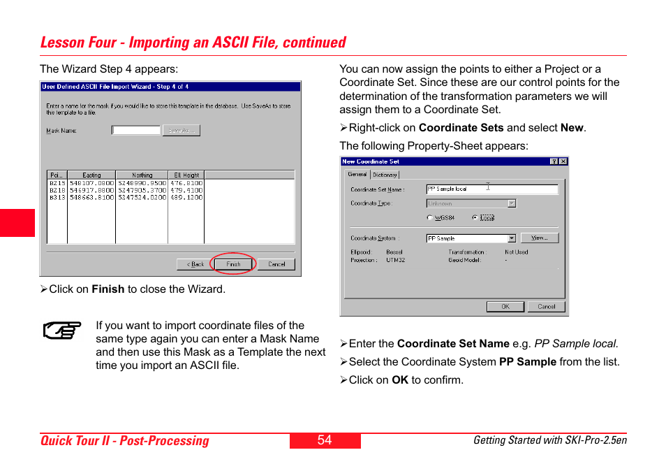 Lesson four - importing an ascii file, continued | Leica Geosystems SKI-Pro User Manual | Page 54 / 76