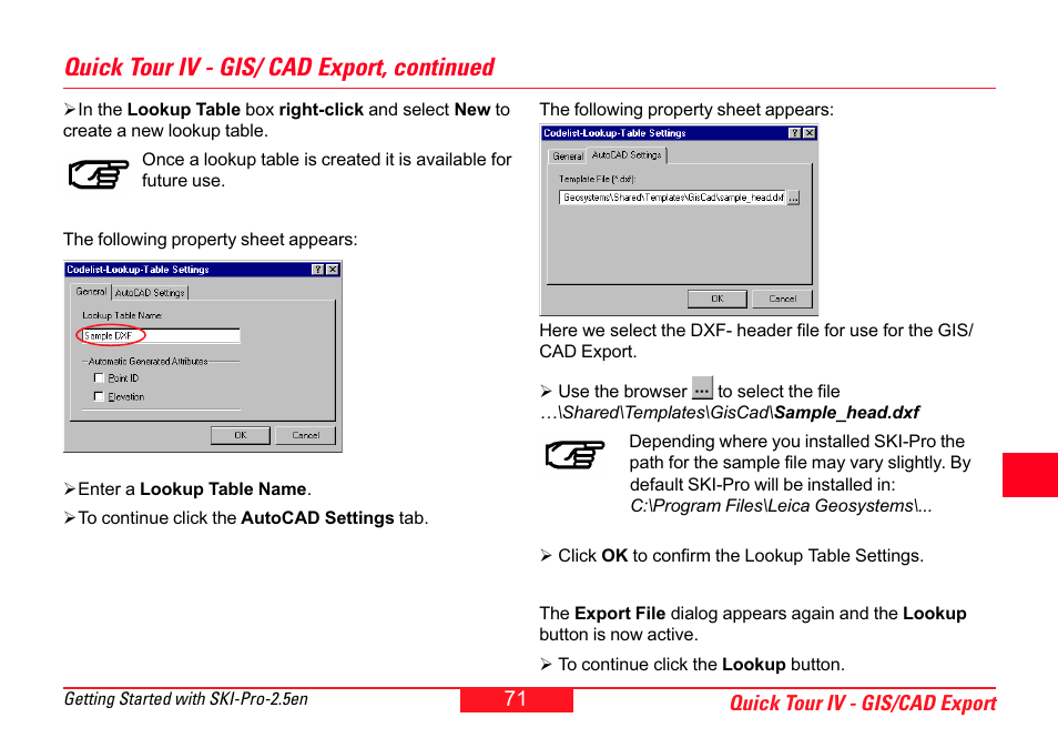 Quick tour iv - gis/ cad export, continued | Leica Geosystems SKI-Pro User Manual | Page 71 / 76
