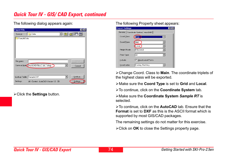 Quick tour iv - gis/ cad export, continued | Leica Geosystems SKI-Pro User Manual | Page 74 / 76