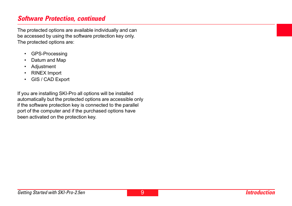 Software protection, continued | Leica Geosystems SKI-Pro User Manual | Page 9 / 76