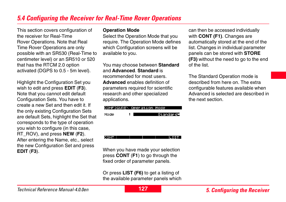 4 configuring the receiver for real-time rover, Operations | Leica Geosystems GPS System 500 - Technical Reference Manual User Manual | Page 127 / 391