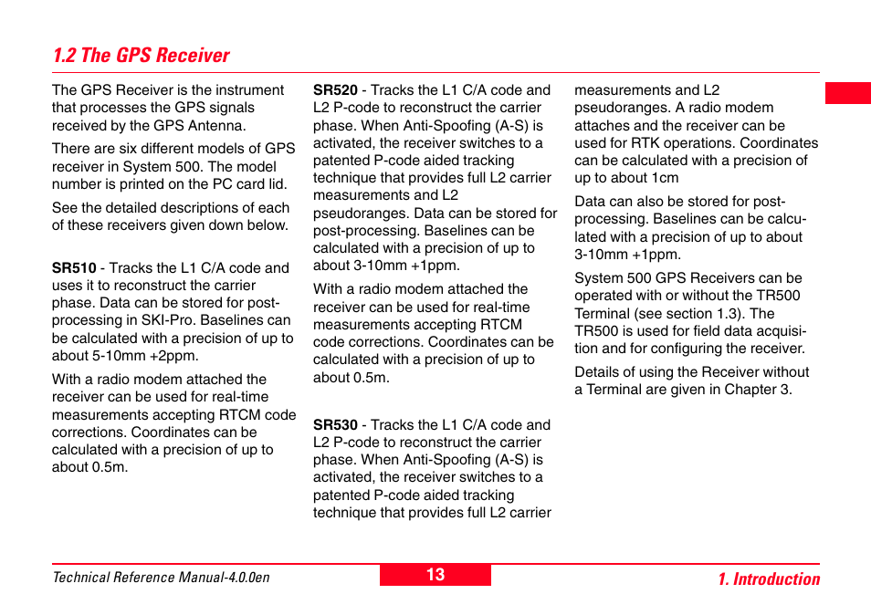 2 the gps receiver | Leica Geosystems GPS System 500 - Technical Reference Manual User Manual | Page 13 / 391