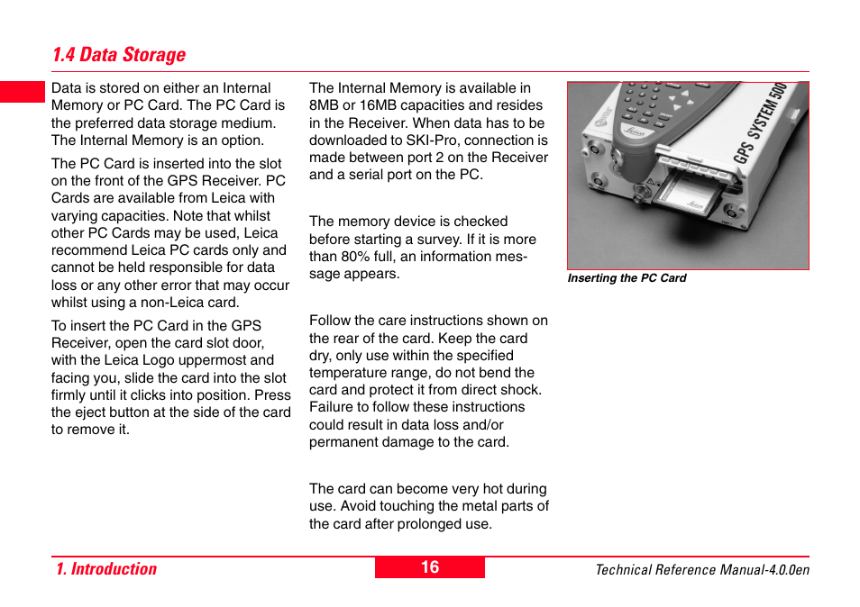 4 data storage | Leica Geosystems GPS System 500 - Technical Reference Manual User Manual | Page 16 / 391