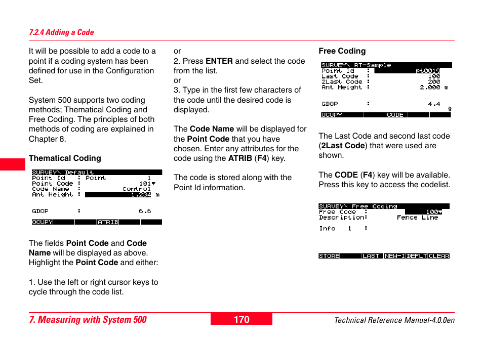 4 adding a code | Leica Geosystems GPS System 500 - Technical Reference Manual User Manual | Page 170 / 391