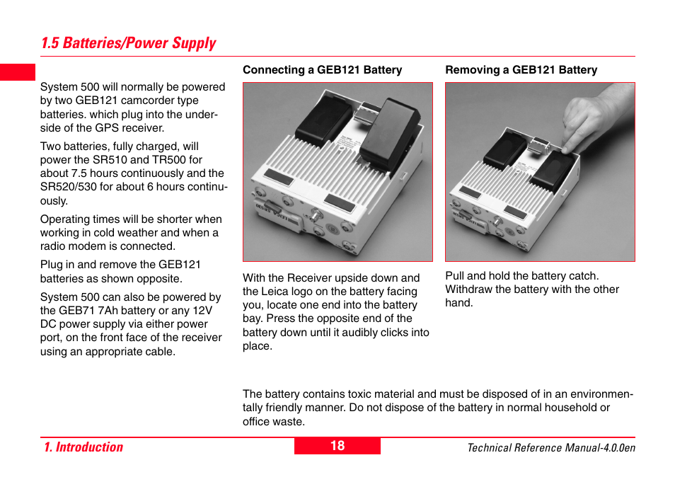 5 batteries/power supply | Leica Geosystems GPS System 500 - Technical Reference Manual User Manual | Page 18 / 391