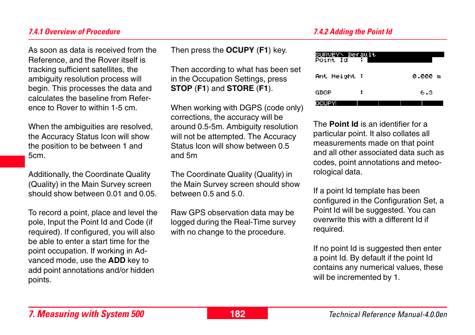1 overview of procedure, 2 adding the point id, 1 overview of procedure 7.4.2 adding the point id | Leica Geosystems GPS System 500 - Technical Reference Manual User Manual | Page 182 / 391