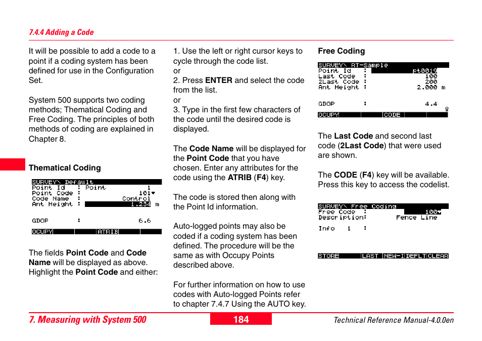 4 adding a code | Leica Geosystems GPS System 500 - Technical Reference Manual User Manual | Page 184 / 391