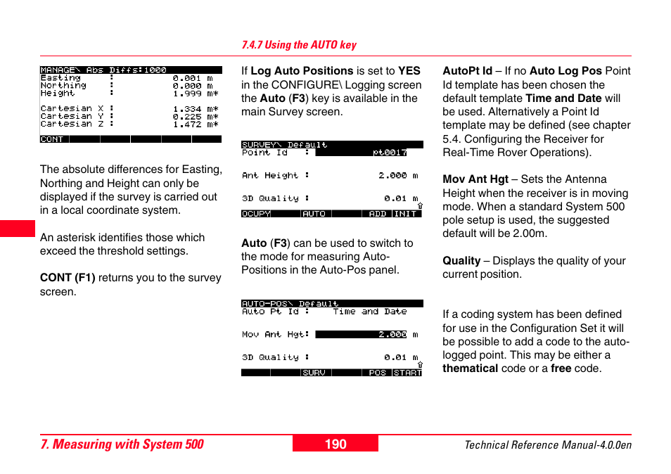 7 using the auto key | Leica Geosystems GPS System 500 - Technical Reference Manual User Manual | Page 190 / 391