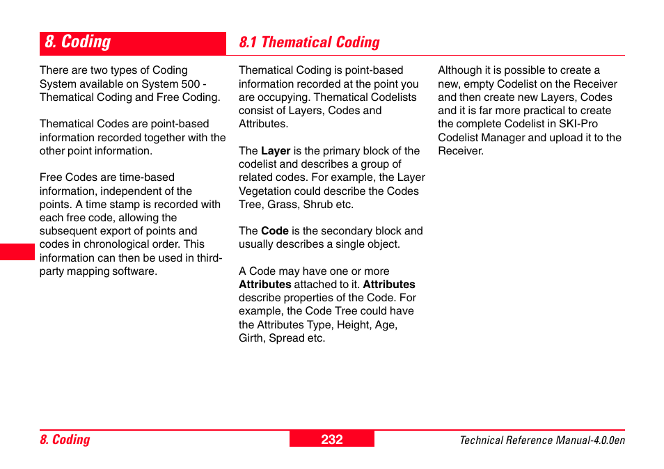 Coding, 1 thematical coding | Leica Geosystems GPS System 500 - Technical Reference Manual User Manual | Page 232 / 391