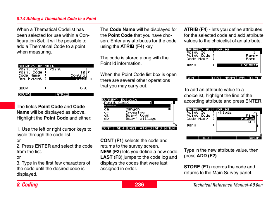 4 adding a thematical code to a point | Leica Geosystems GPS System 500 - Technical Reference Manual User Manual | Page 236 / 391