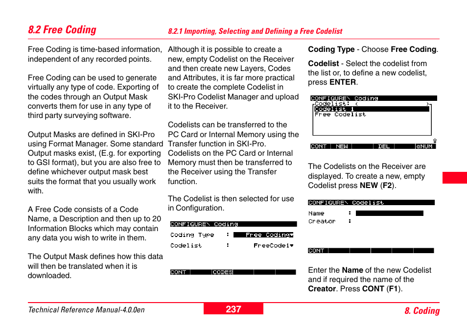 2 free coding, 1 importing, selecting and defining a, Free codelist | Leica Geosystems GPS System 500 - Technical Reference Manual User Manual | Page 237 / 391