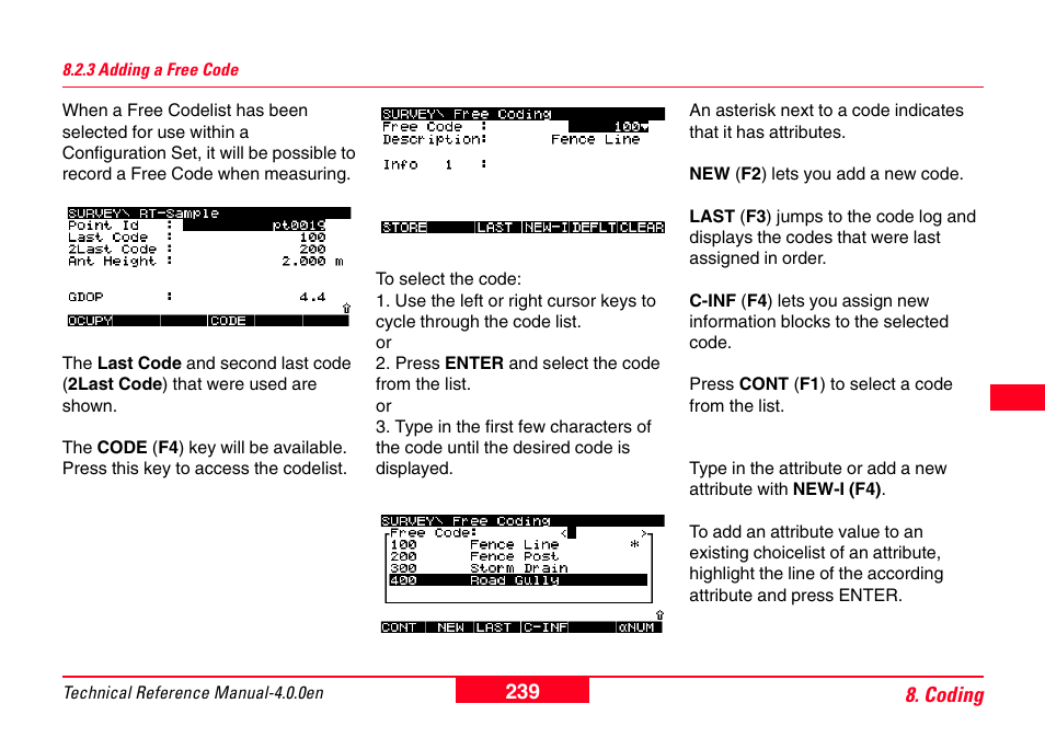 3 adding a free code | Leica Geosystems GPS System 500 - Technical Reference Manual User Manual | Page 239 / 391