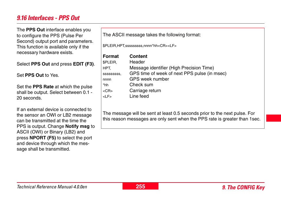16 interfaces - pps out, 255 9. the config key | Leica Geosystems GPS System 500 - Technical Reference Manual User Manual | Page 255 / 391