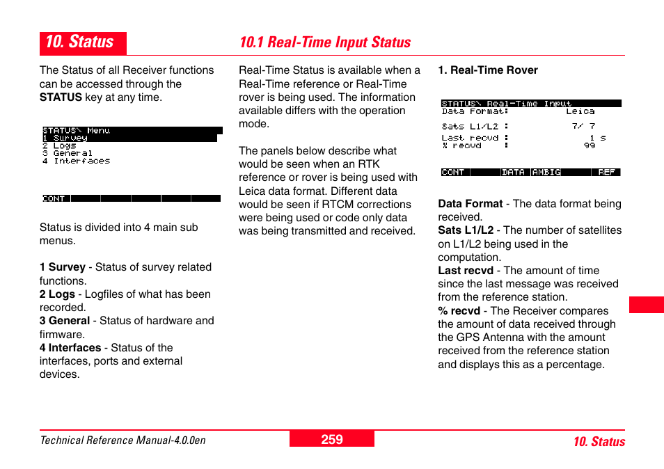 Status, 1 real-time input status | Leica Geosystems GPS System 500 - Technical Reference Manual User Manual | Page 259 / 391