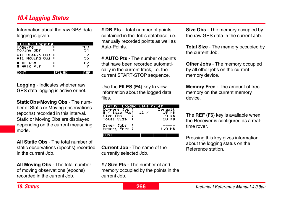 4 logging status | Leica Geosystems GPS System 500 - Technical Reference Manual User Manual | Page 266 / 391