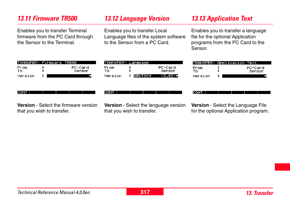 11 firmware tr500, 12 language version, 13 application text | Leica Geosystems GPS System 500 - Technical Reference Manual User Manual | Page 317 / 391