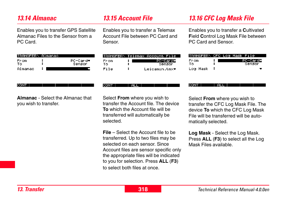 14 almanac, 15 account file, 16 cfc log mask file | Leica Geosystems GPS System 500 - Technical Reference Manual User Manual | Page 318 / 391