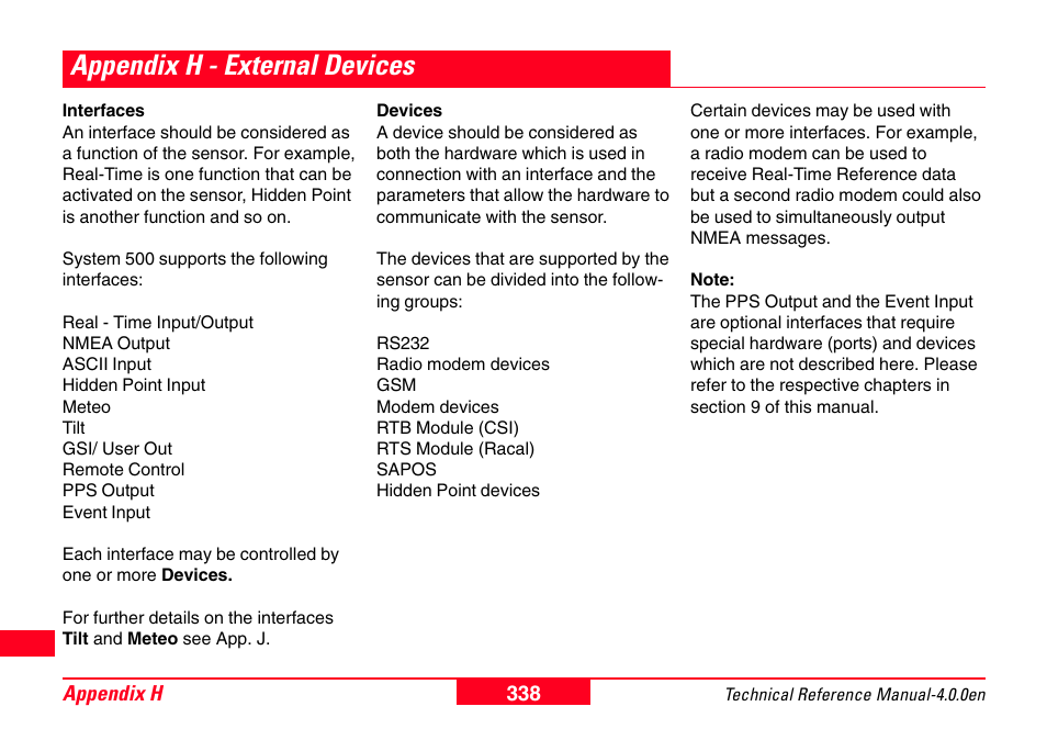 Appendix h - external devices | Leica Geosystems GPS System 500 - Technical Reference Manual User Manual | Page 338 / 391