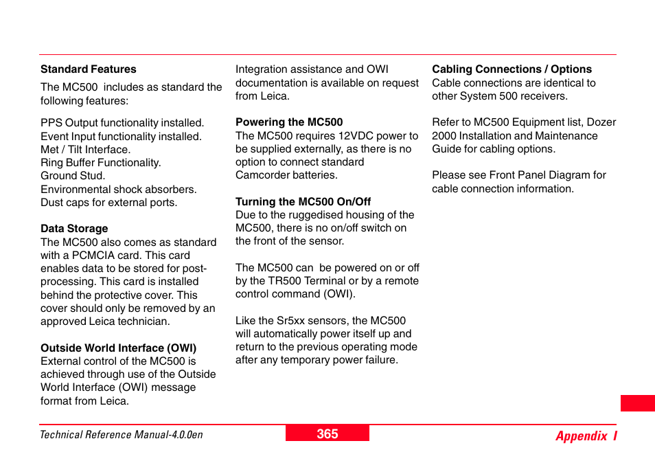 Leica Geosystems GPS System 500 - Technical Reference Manual User Manual | Page 365 / 391