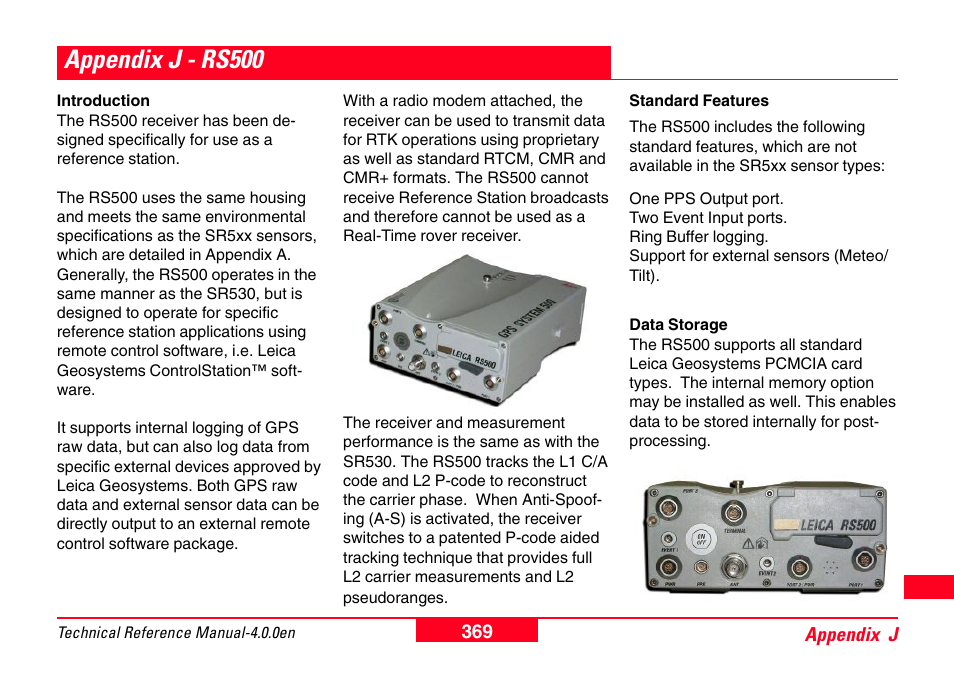 Appendix j - rs500 | Leica Geosystems GPS System 500 - Technical Reference Manual User Manual | Page 369 / 391