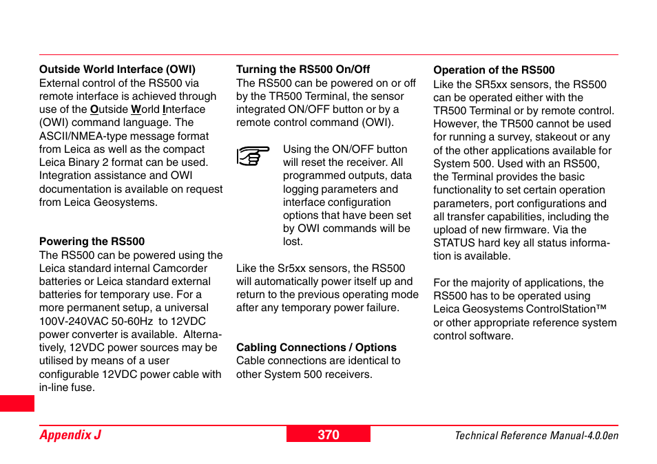 Leica Geosystems GPS System 500 - Technical Reference Manual User Manual | Page 370 / 391