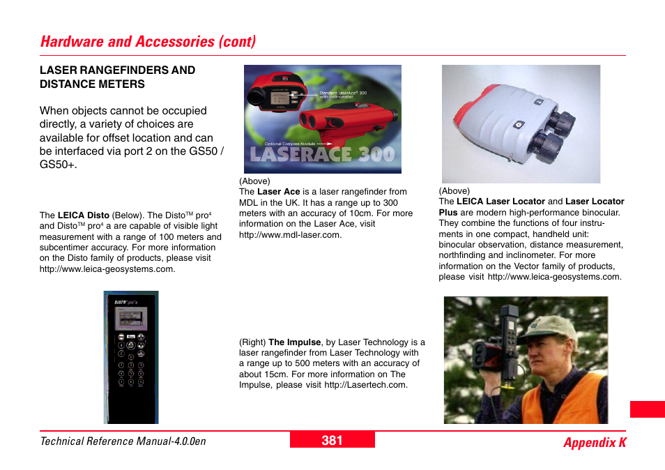 Hardware and accessories (cont), 381 appendix k | Leica Geosystems GPS System 500 - Technical Reference Manual User Manual | Page 381 / 391